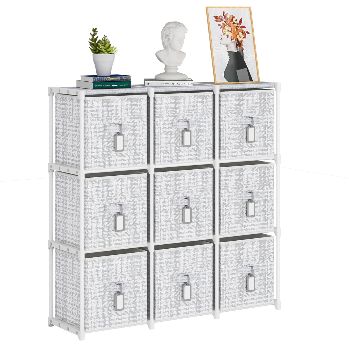 9 Cube Storage Organizer with Printed Drawers, Toy Cubby Storage for Closet