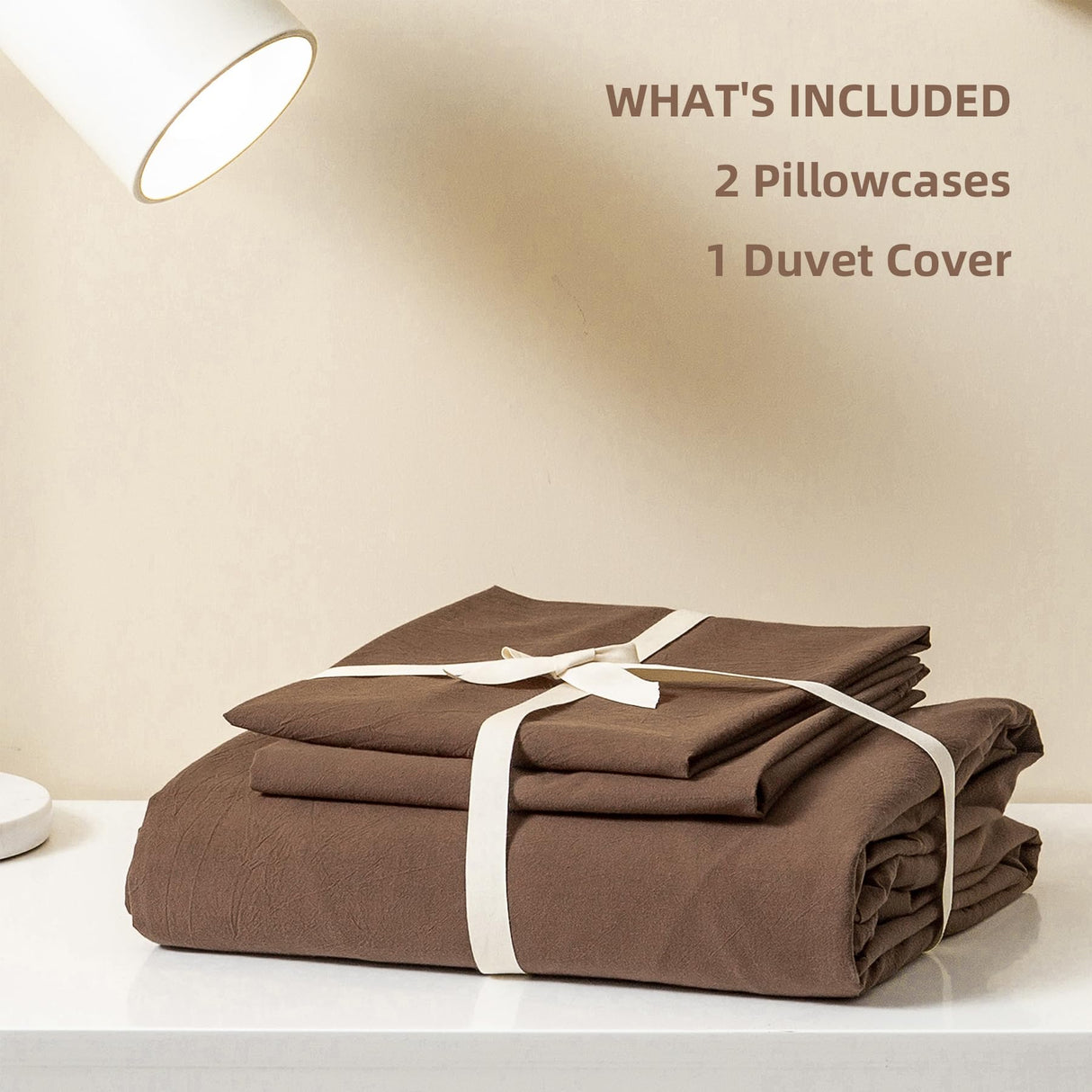 Durable Linen Feel Bedding for All Seasons King, Solid Chocolate Brown