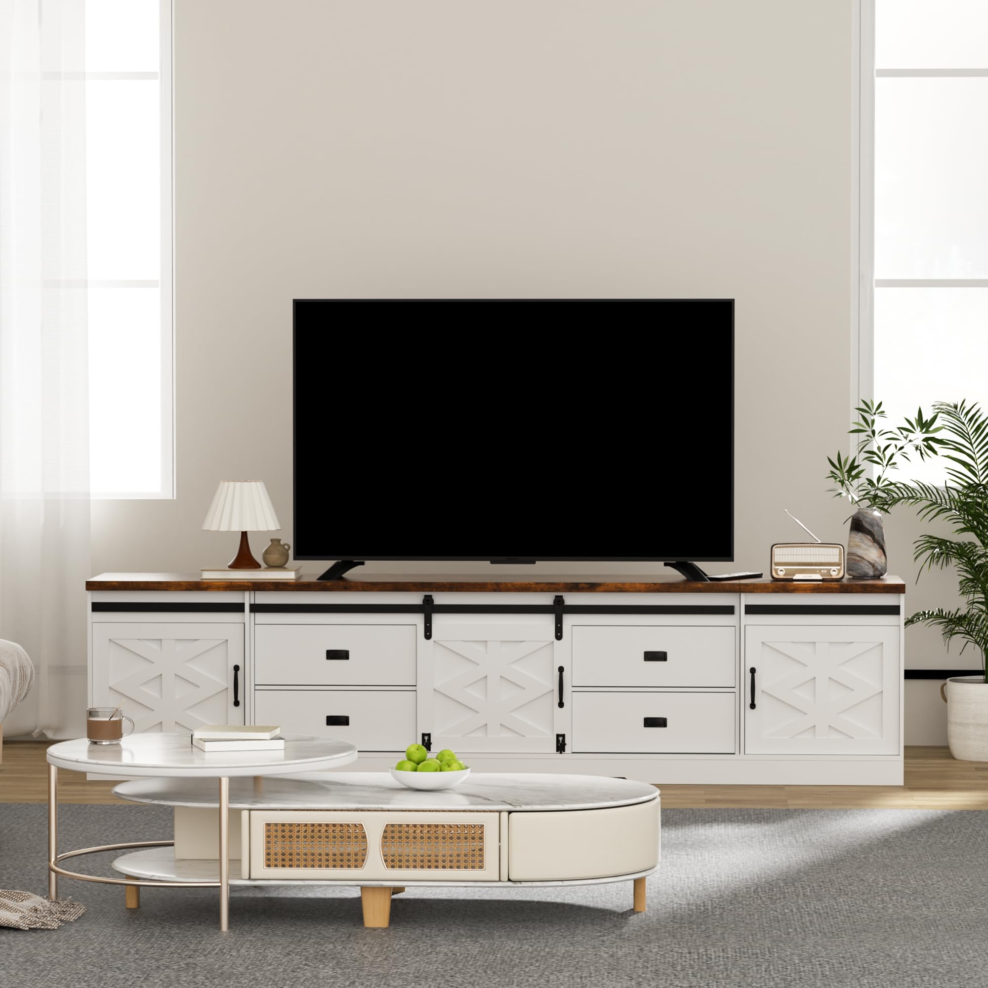 98" Farmhouse TV Stand for 100+ Inch TVs Entertainment Center