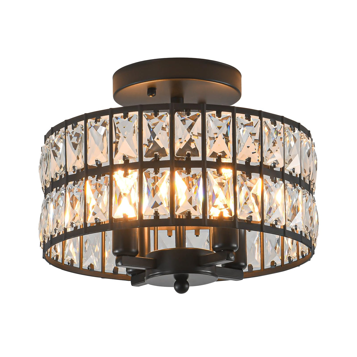 SeeU Modern Crystal Chandelier Black Flush Mount Pendant Lighting 12.6'' Ceiling Light Fixture for Bathroom Bedroom Hallway…