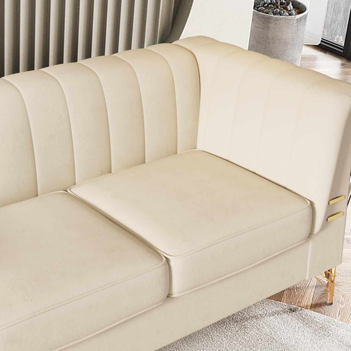 WeaArco 83 Inches 3 Seater Couch,Modern Velvet Sofa Couch with Gold Metal Legs,Mid-Century Modern Couch High Arm for Living Room,Bedroom,Office (Beige)