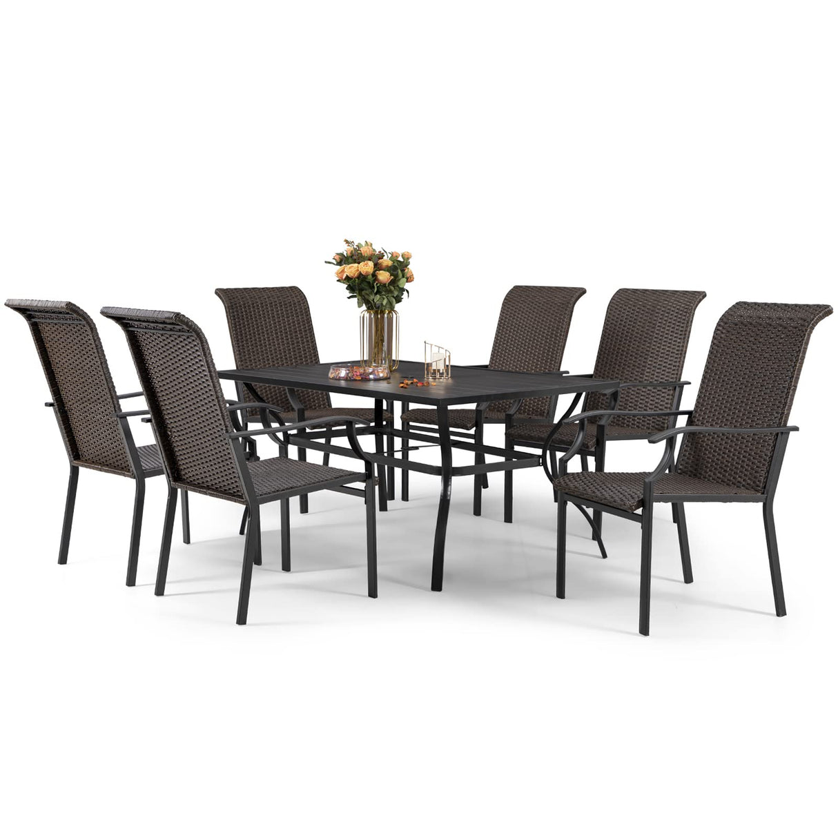 Patio Dining Set 7 Piece Wicker Outdoor Table and Chairs Furniture Set