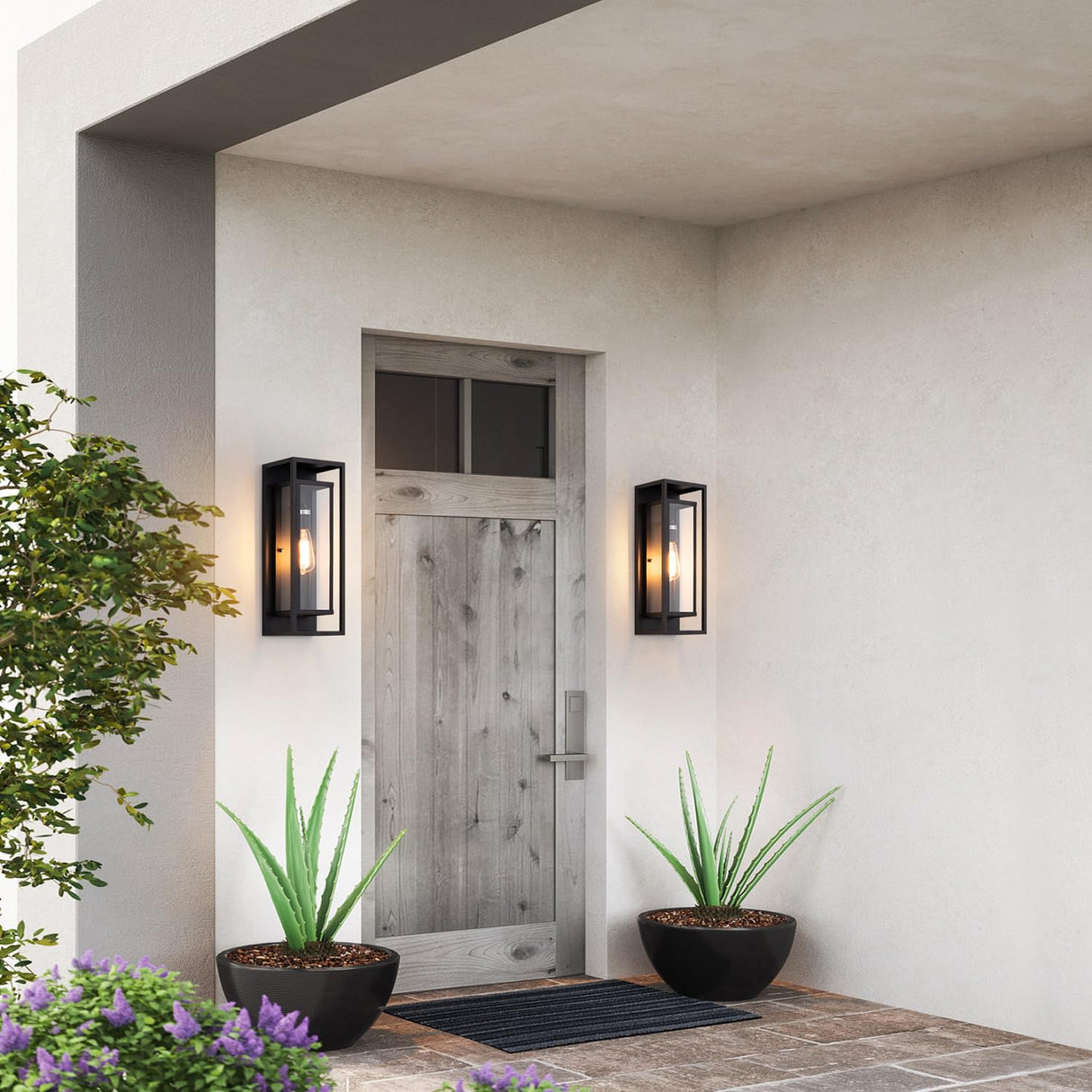 18" Classic Outdoor Wall Sconce 1 Light in Matte Black Rectangular Metal Frame and Clear