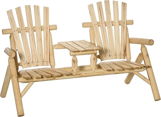2-Seat Wooden Adirondack Chair, Patio Bench
