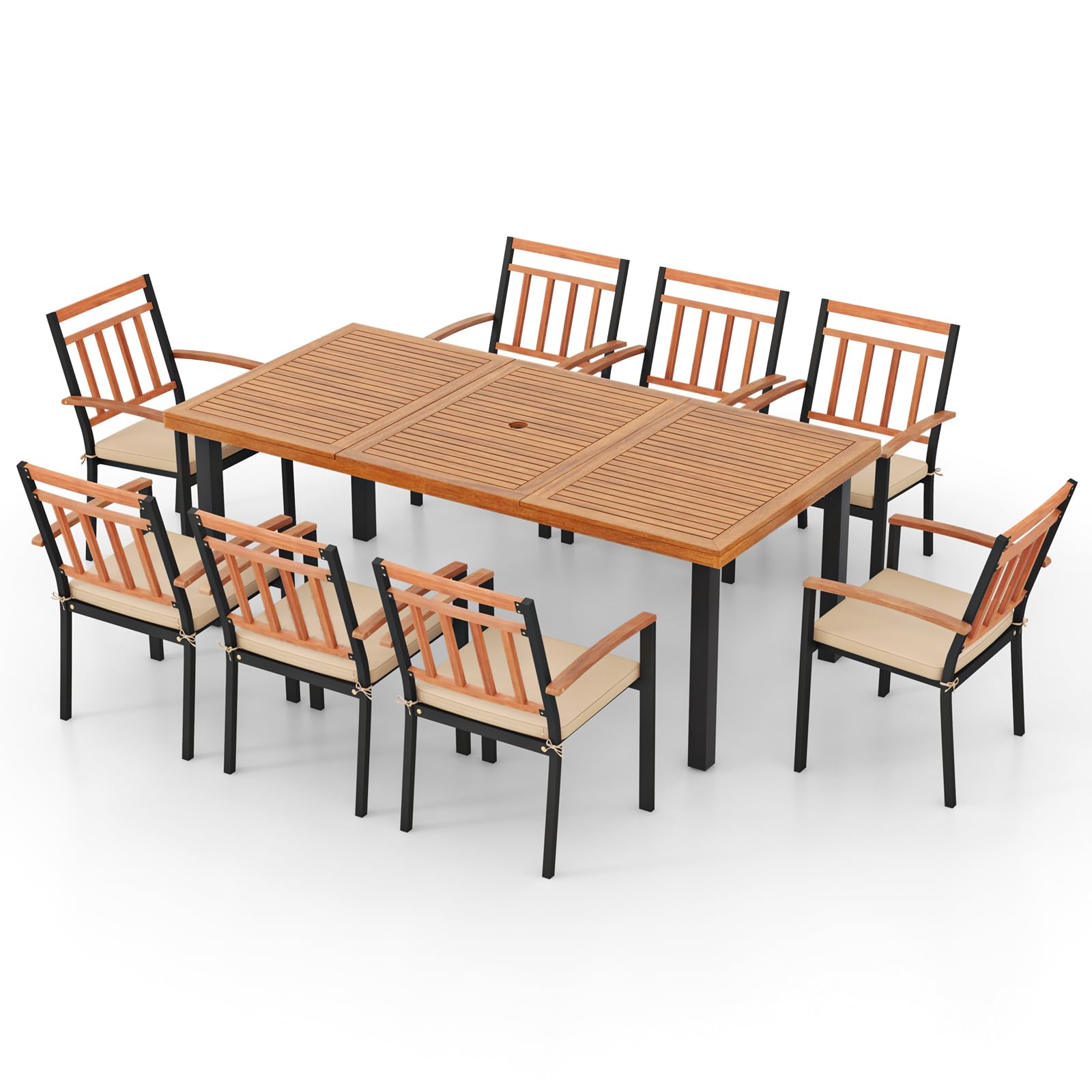 9 Pieces Patio Dining Set, Outdoor Acacia Wood Table and Chairs