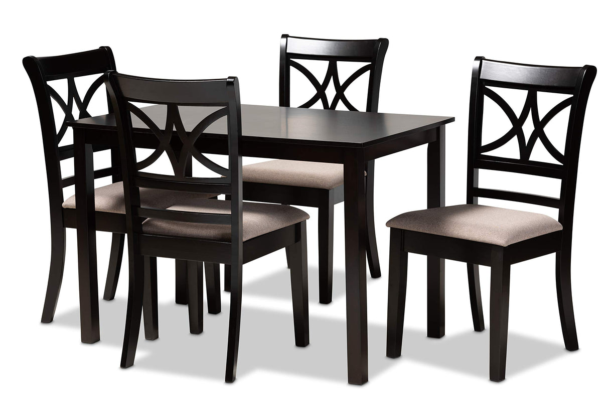 Set and Dining Set Sand Fabric Upholstered and Espresso Brown Finished Wood 5-Piece