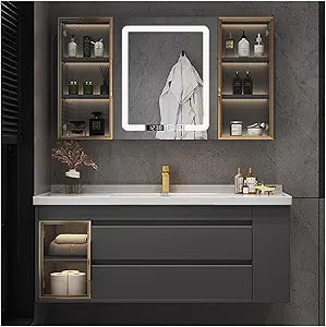 Bathroom Vanity with Sink- Modern Bathroom Vanity with Smart LED defog Mirror & Multi