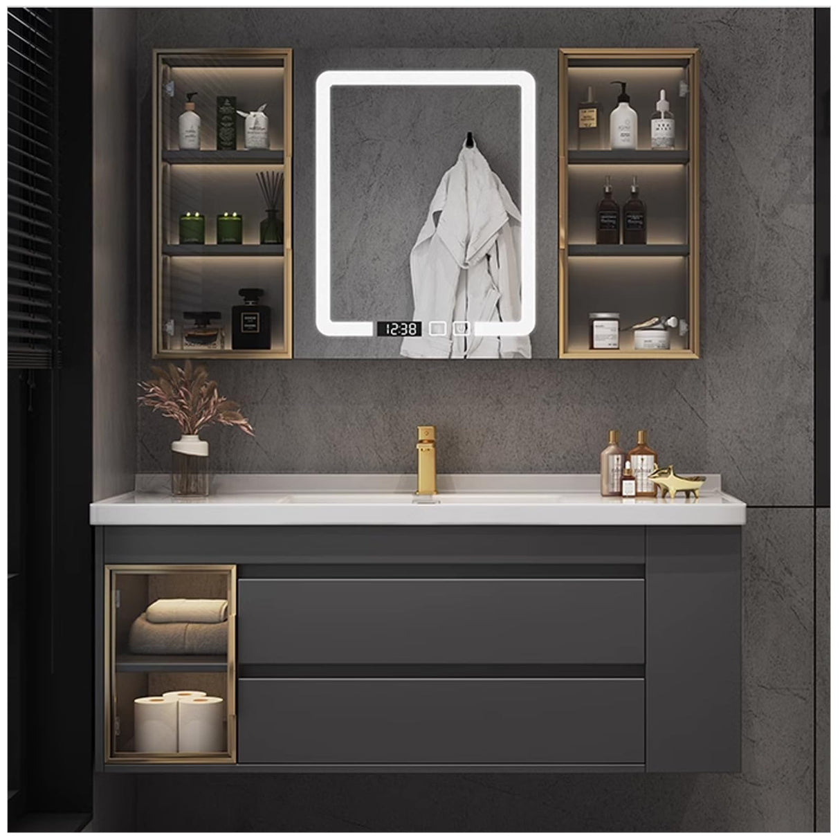 Bathroom Vanity with Sink- Modern Bathroom Vanity with Smart LED defog Mirror & Multi
