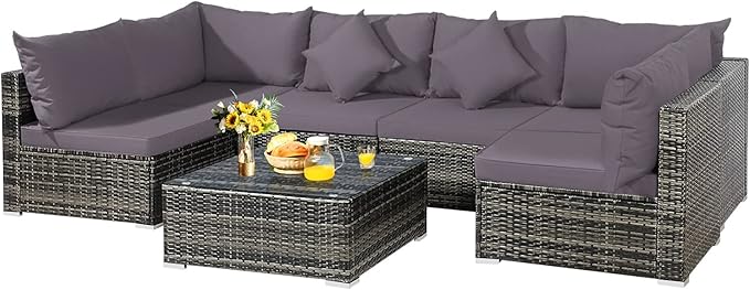 7 Pieces Patio Furniture Set, Patiojoy All-Weather Outdoor Rattan Sectional Sofa Set
