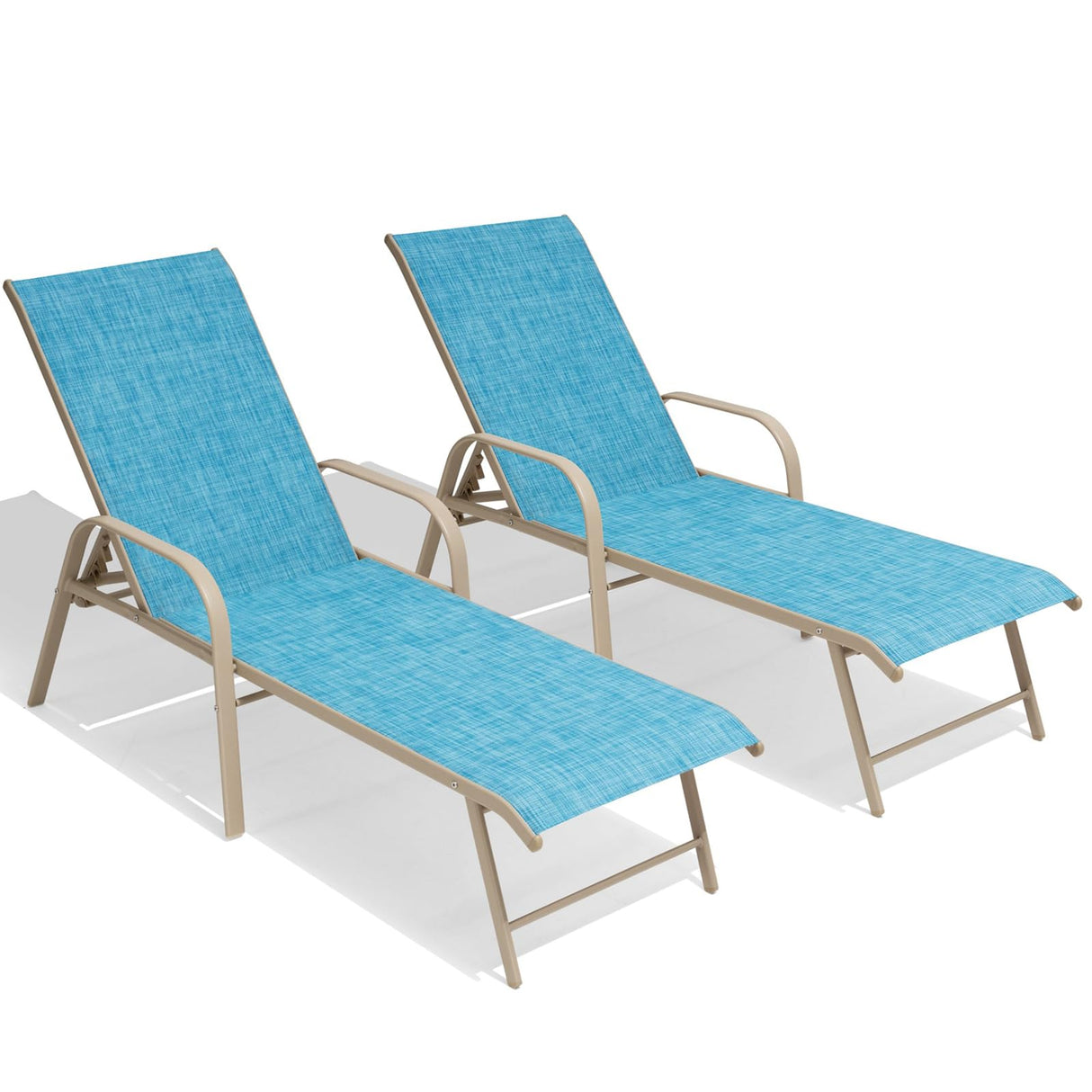 Lounge Chair Outdoor with Armrests, Pool Lounge Chairs Set of 2, Aluminum Adjustable