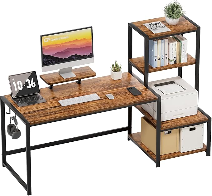 Computer Desk 58 inch with Storage Printer Shelf Reversible Gaming Home Office Desk