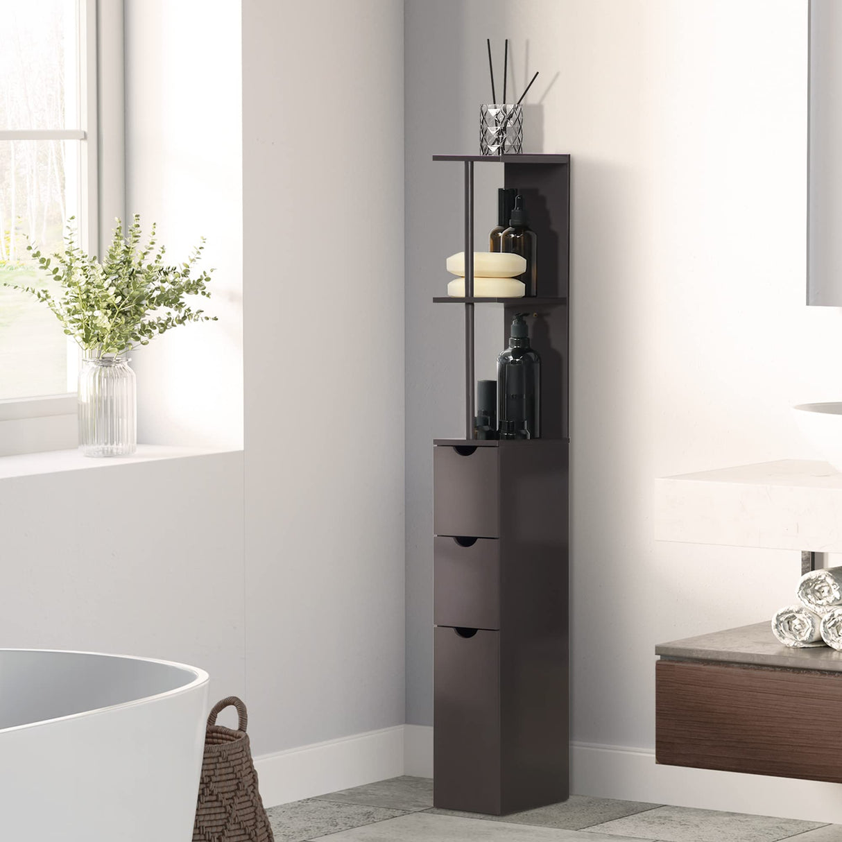 54" Tall Bathroom Storage Cabinet, Freestanding Linen Tower