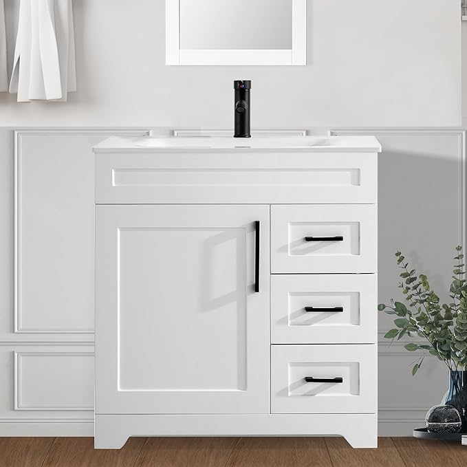 30" Bathroom Vanity with Sink, Undermount Integrated Stone Sink
