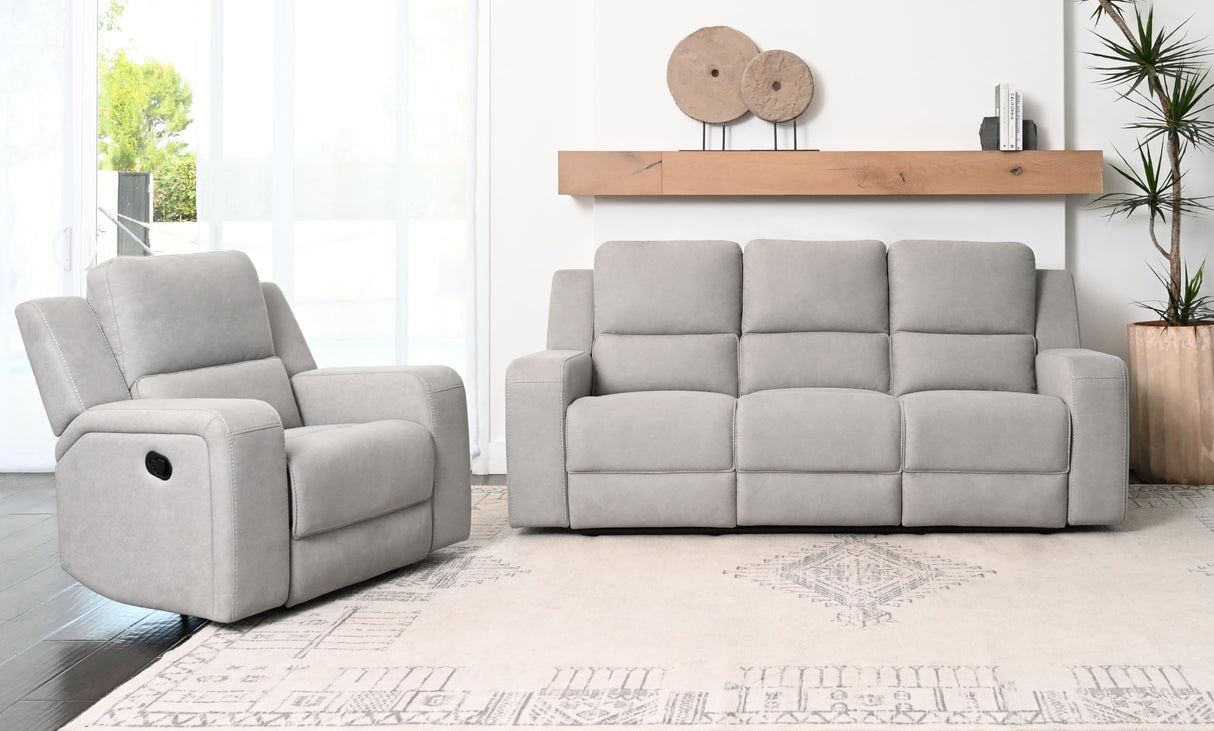 Margaret 2PC Fabric Manual Reclining Sofa and Recliner, Gray