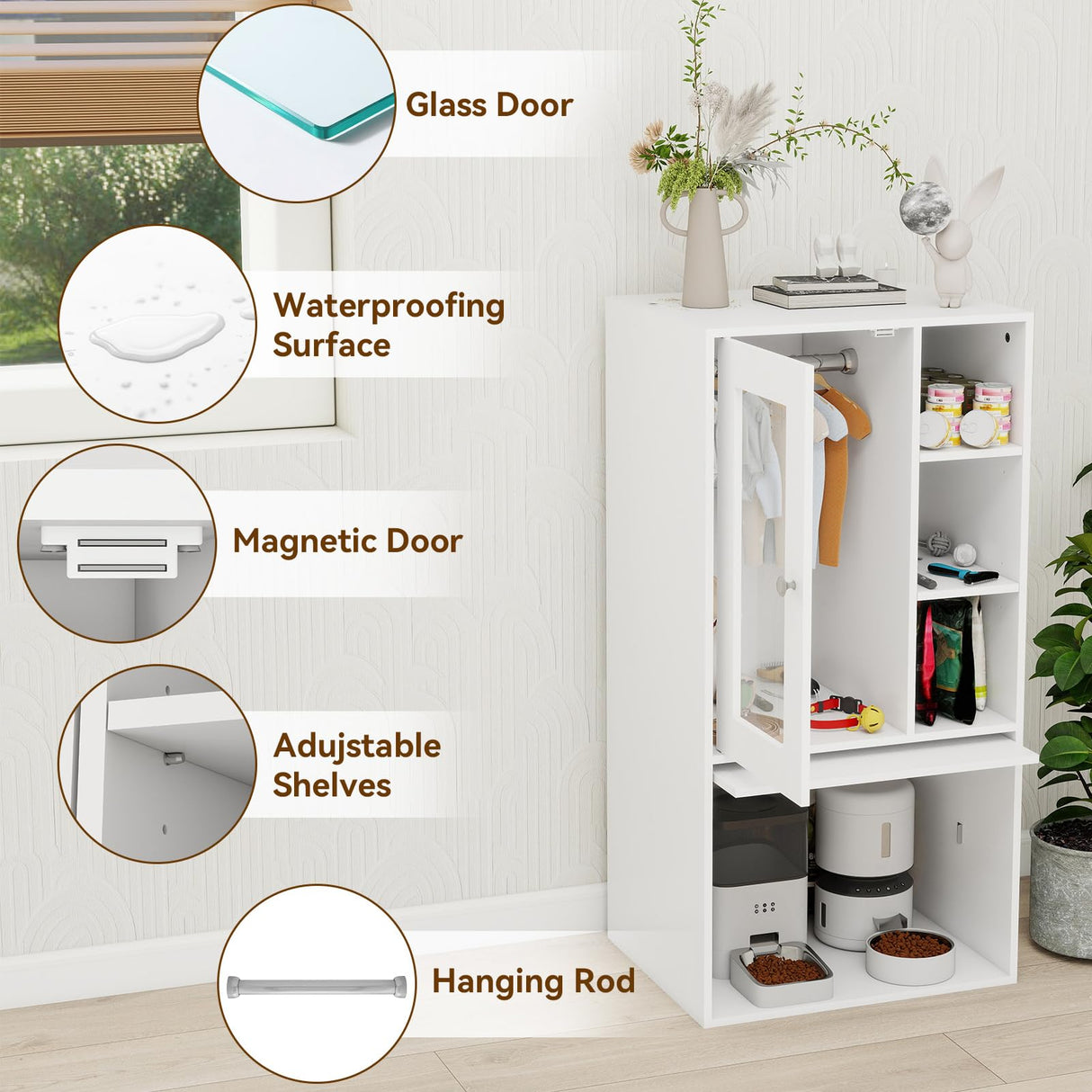 Dog & Cat Feeding Station with Automatic Feeder Storage