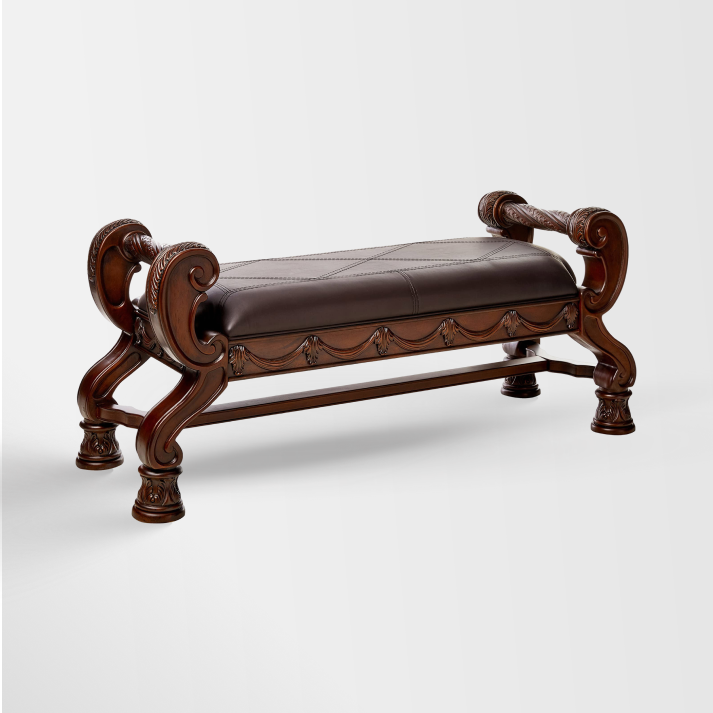 North Shore Ornate Faux Leather Upholstered Bedroom Bench