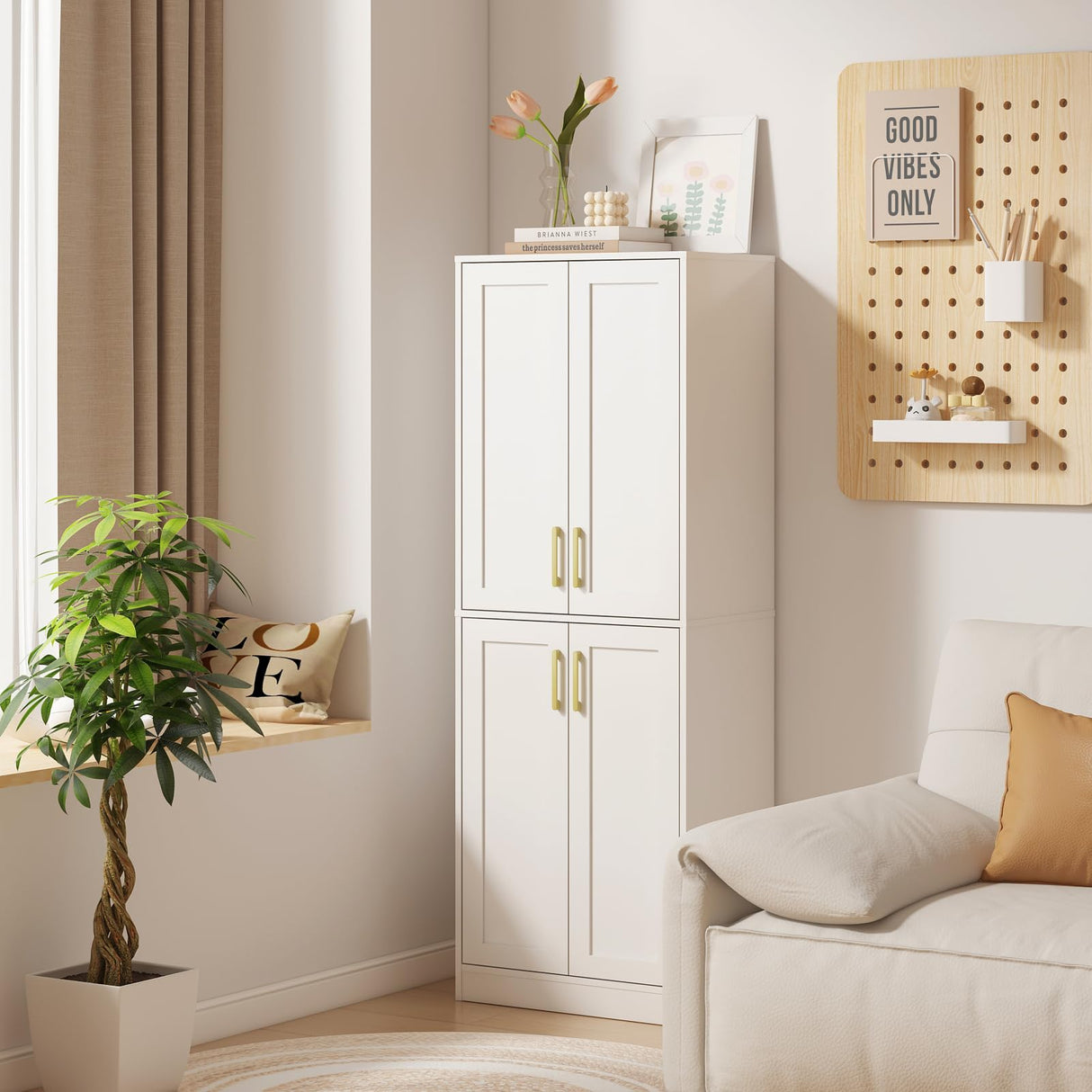 Storage Cabinet, Kitchen Cabinet with Doors & Shelf, Tall Storage Cabinet for Bathroom,