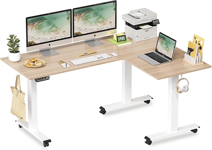 75 Inches, Supports Over 300lbs, Large L Shaped Standing Desk, Electric Height Adjustable L Shaped Desk