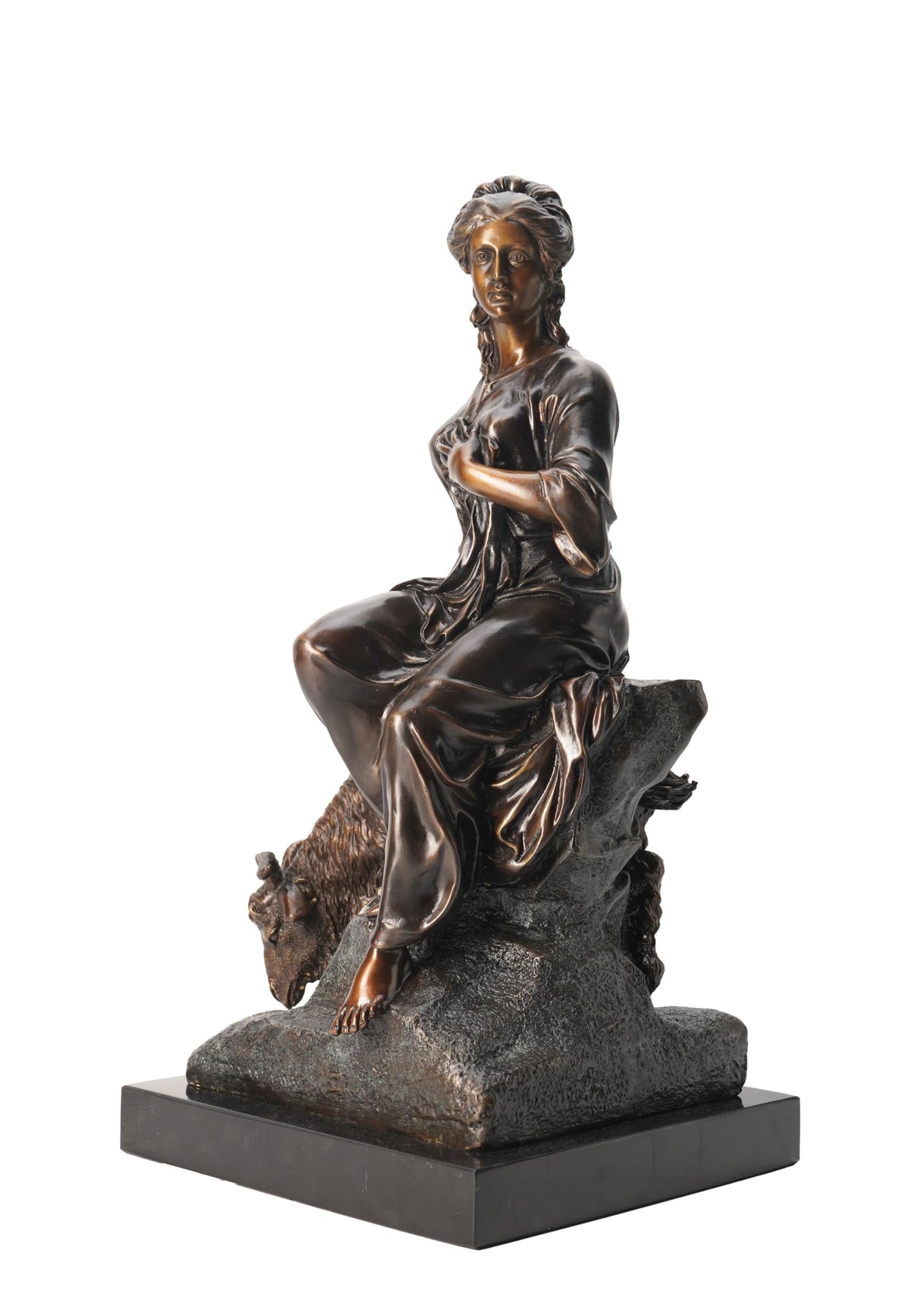 Handmade Bronze Statue of Shepherdess, French Classic Art Deco, Home Art Décor