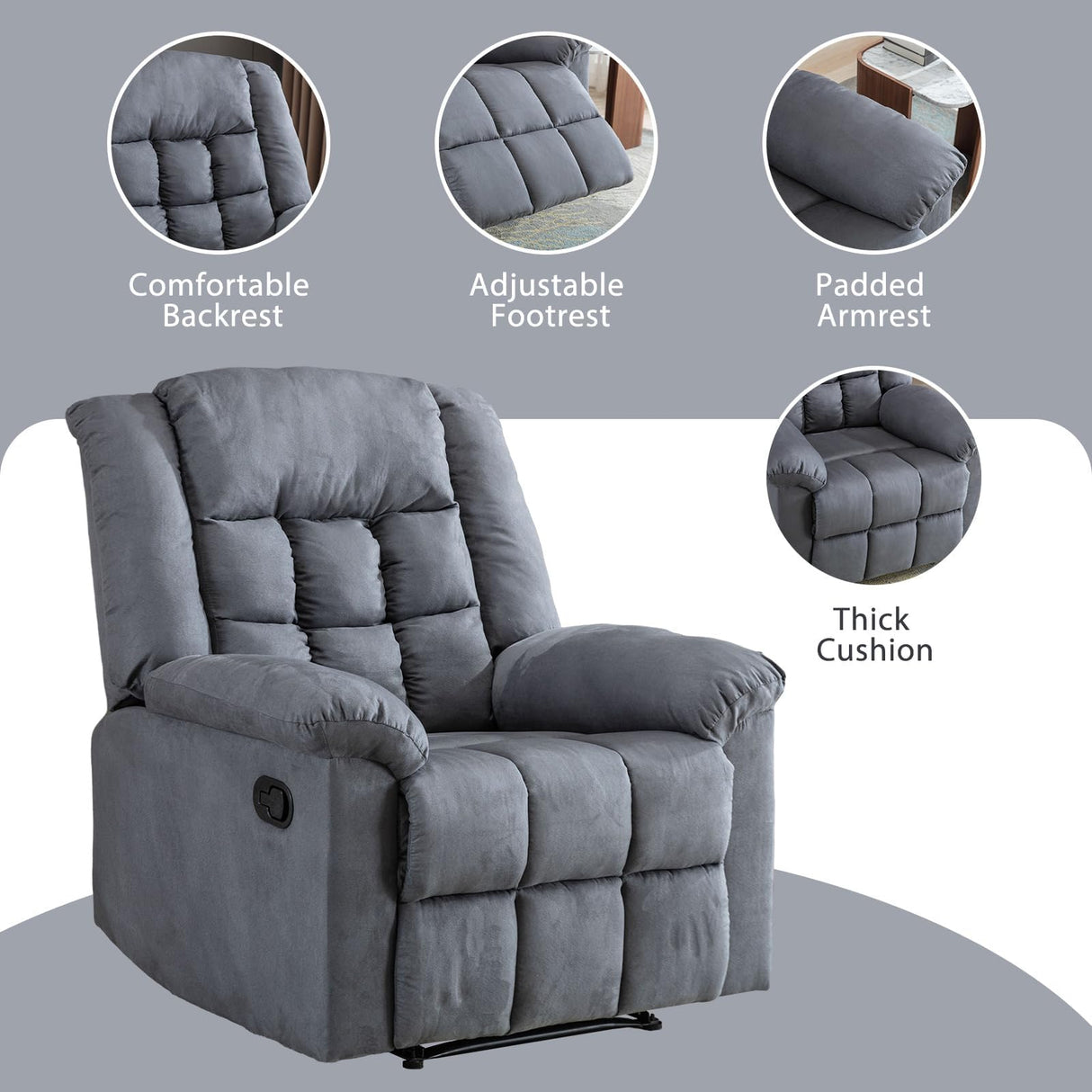 ComforTuff Duo Recliners – 2Pcs Manual Overstuffed Recliner Chairs with Padded Headrest