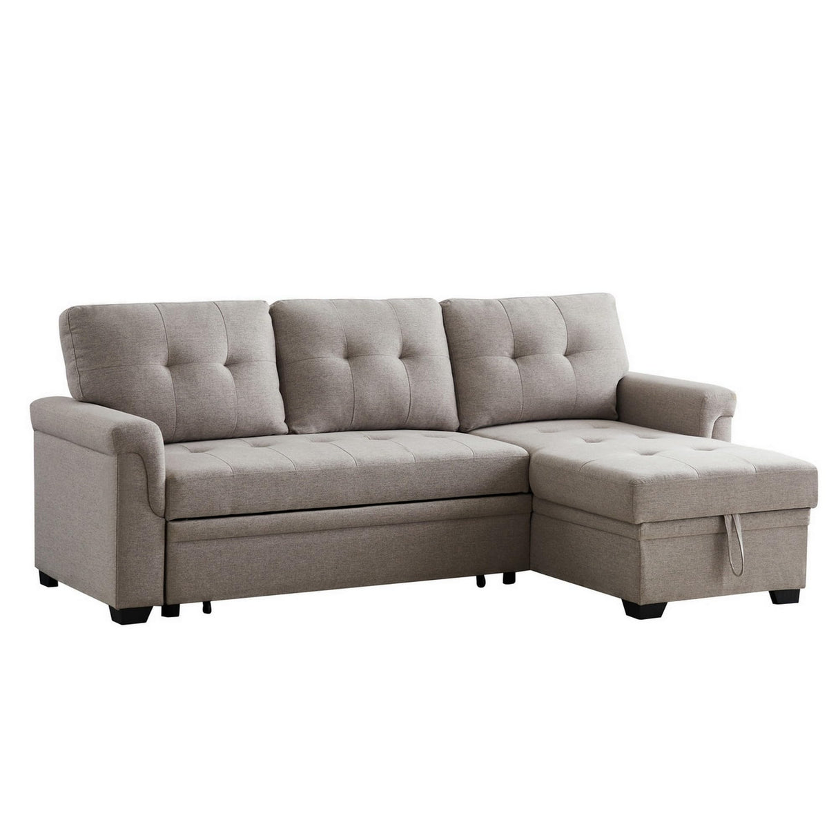 84 Inch Reversible Sleeper Sectional Sofa, Storage Chaise, Light Gray