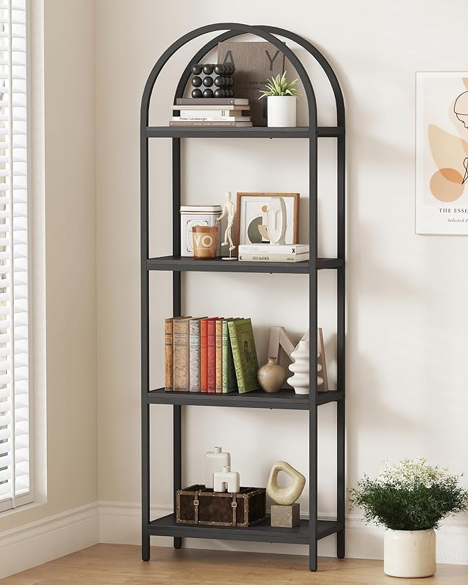 Bookshelf, Ladder Shelf 5-Tier Bookcase for Bedroom, Industrial Book Shelves Storage Rack