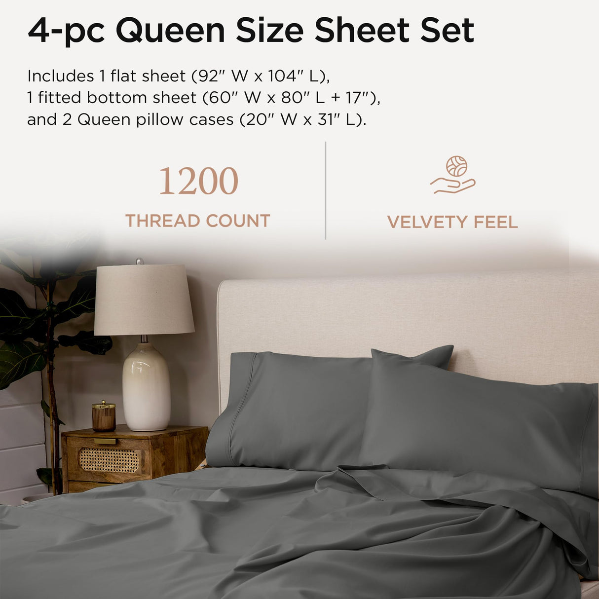 Luxury 100% Supima Cotton Sheets, Luxury 1200 Thread Count Cotton Sheets for Queen