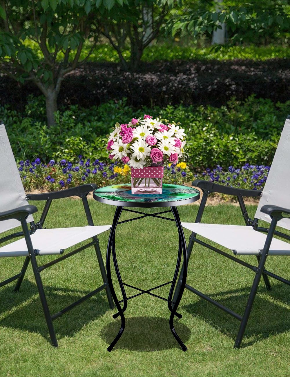 Mosaic Patio Side Table Outdoor Accent Table Bistro Coffee Table Plant End Table