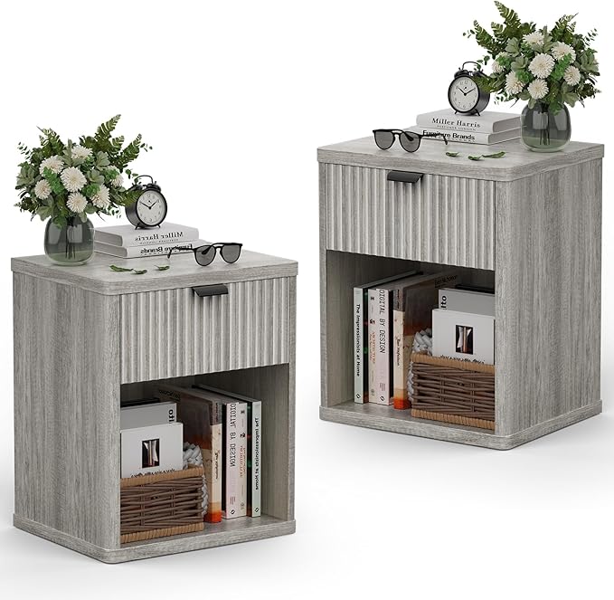Night Stand Set of 2, Nightstands with Drawer Open Compartment