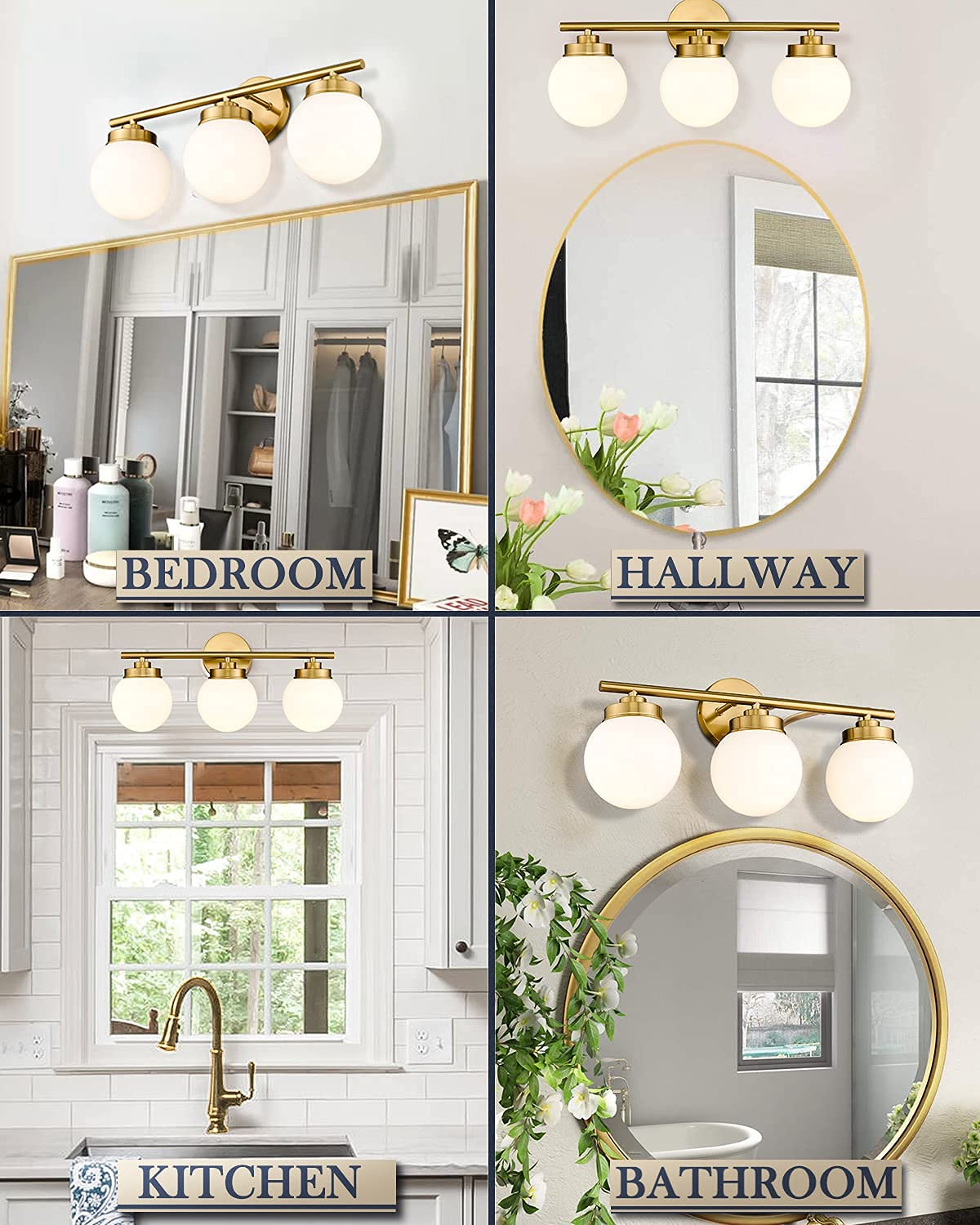 Bathroom Vanity Light Sets, Set of 2 Matching Bundle, Fixtures with Glass Shade