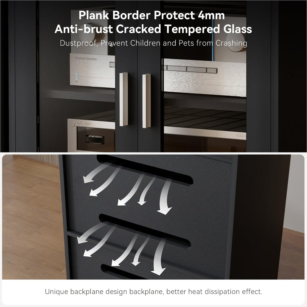 ELECWISH Stereo Cabinet, Media Storage Cabinet, Audio-Video Media Stand with 4 Height-Adjustable Shelves, AV Cabinet Audio Rack with Glass Doors for Meeting, Living, Recording Room