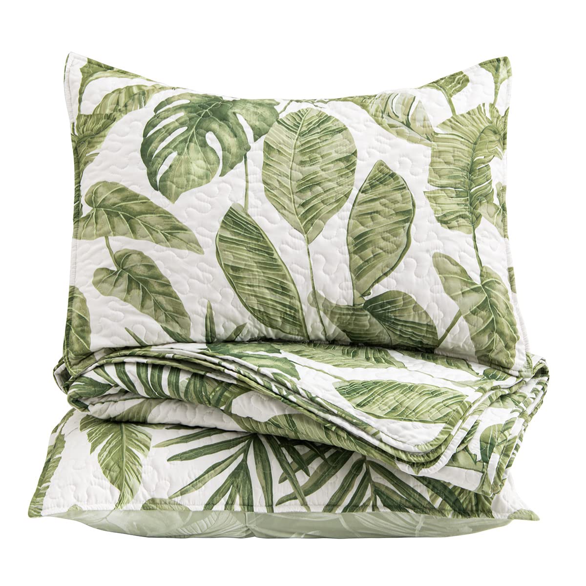 Green Palm Leaves Rainforest Style Fine Printed Reversible Bedspreads Bedding Sets