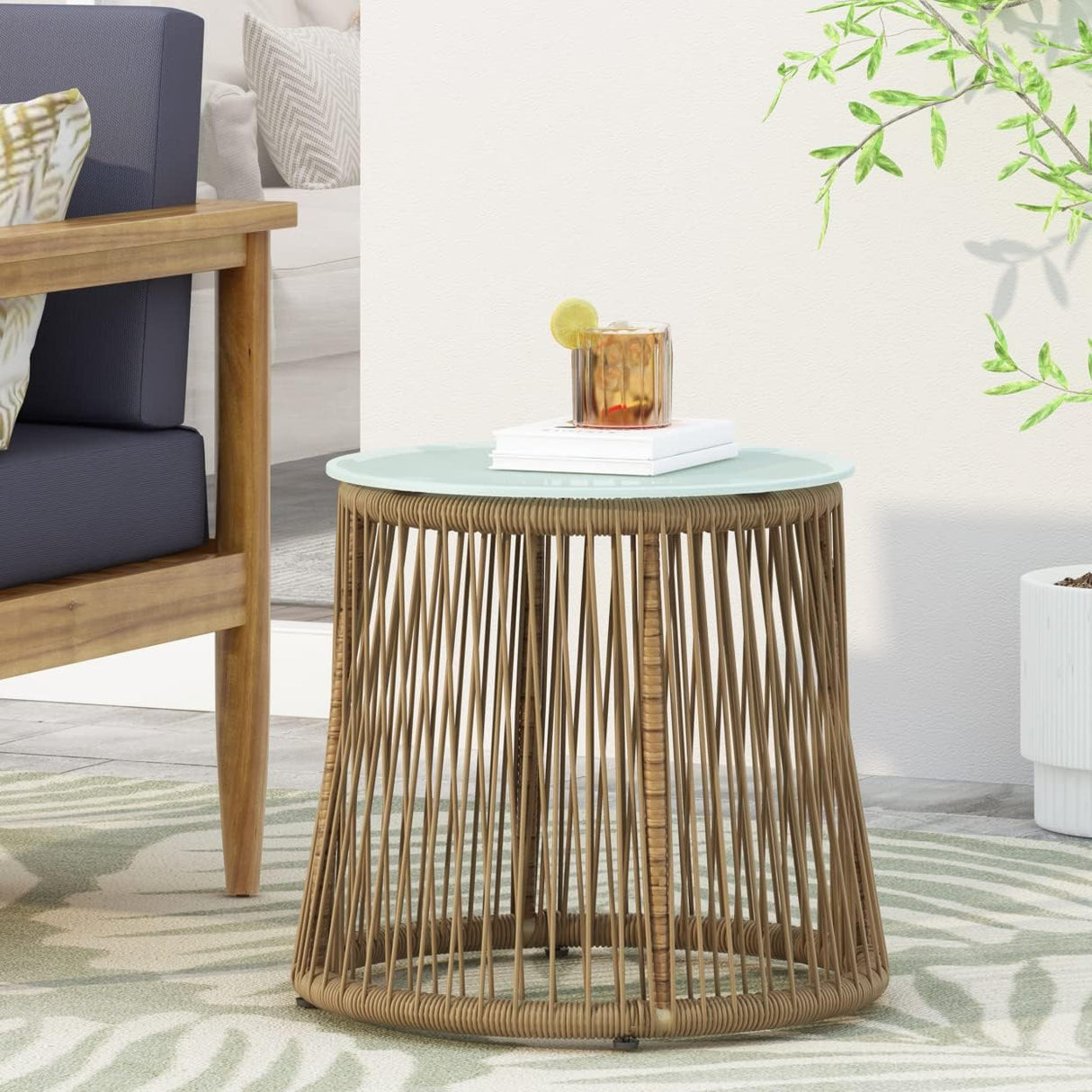 Russell Outdoor END Table, Light Brown + Silver