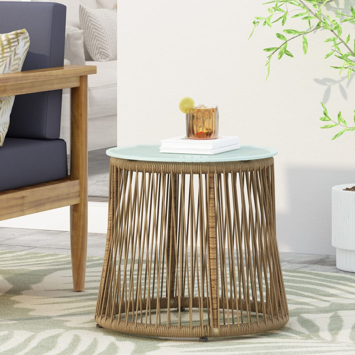 Russell Outdoor END Table, Light Brown + Silver