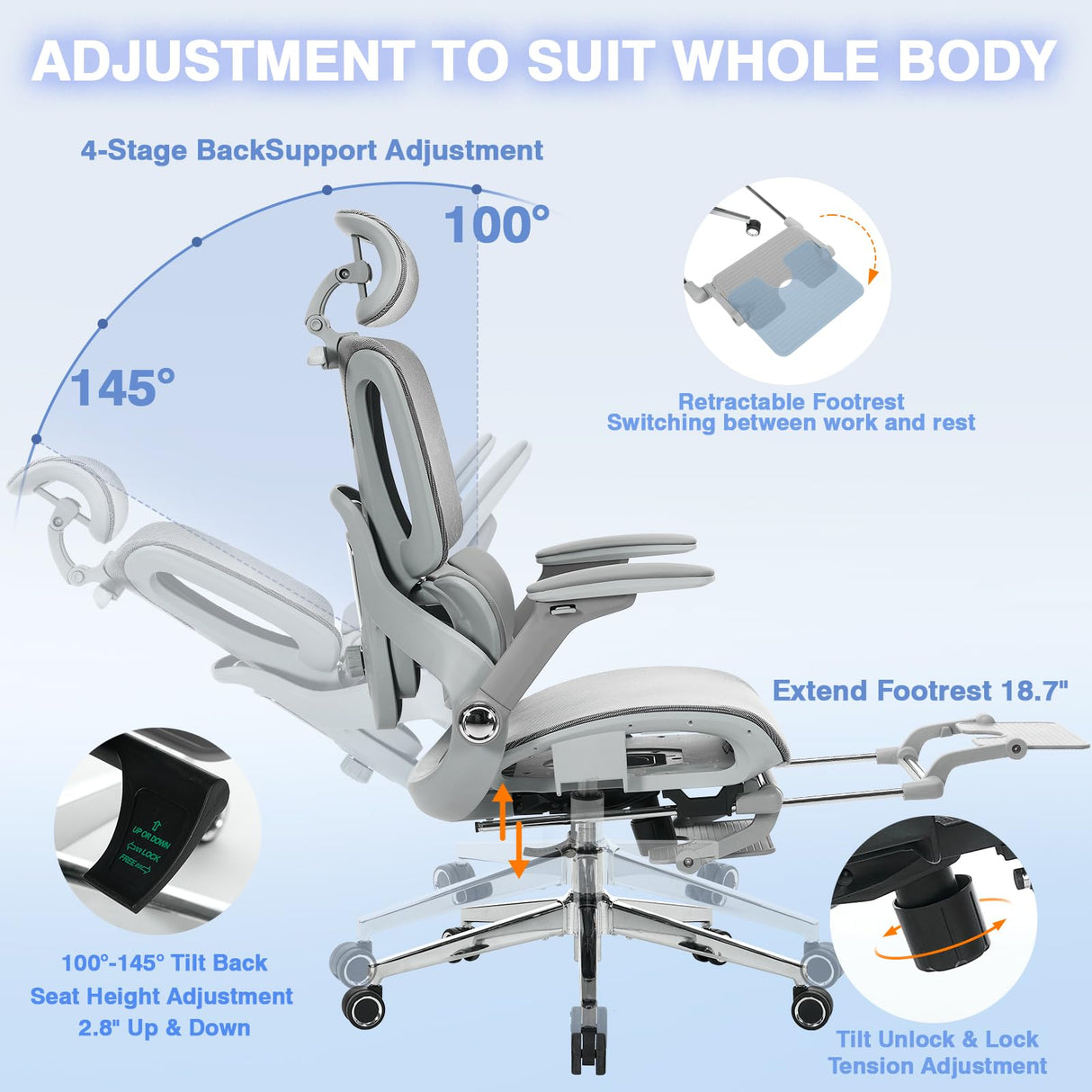 Ergonomic Mesh Office Chair with 4D Armrests and Lumbar Support