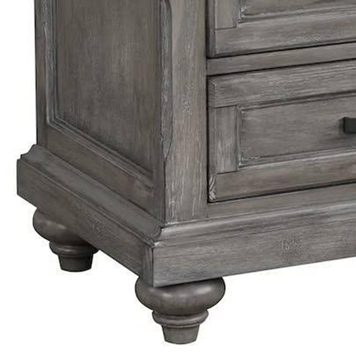 Demi 29 Inch Wood Nighstand with 3 Drawers, Metal Bar Handles, Oak Gray