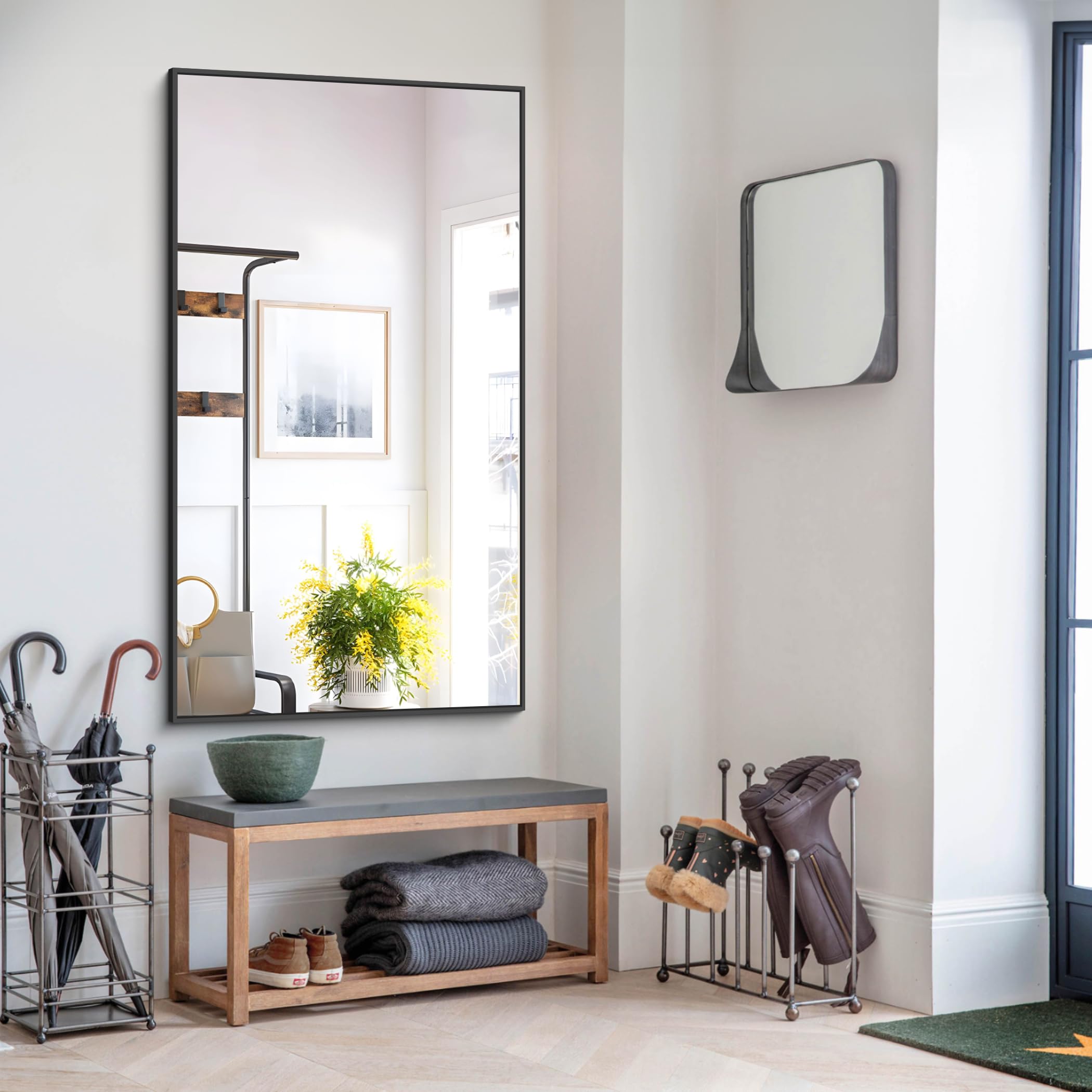 Black Bathroom Mirror for Wall, 55x30 Inch Rectangle Mirrors with Metal Frame