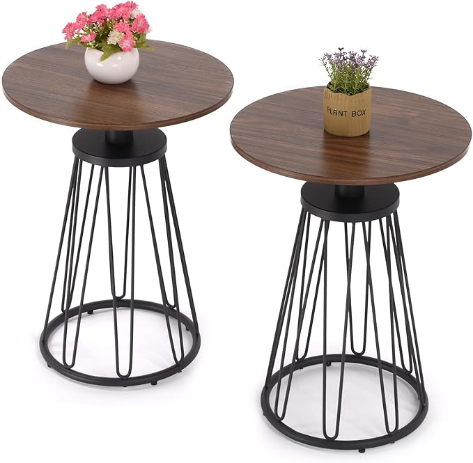 Round End Table Set of 2, Small Side Table for Living Room, Bedroom