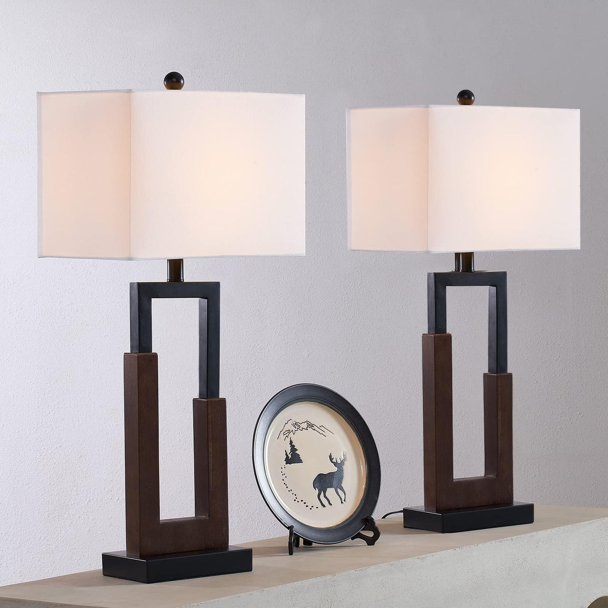 30" Farmhouse Table Lamps Set of 2 with USB-C Charging