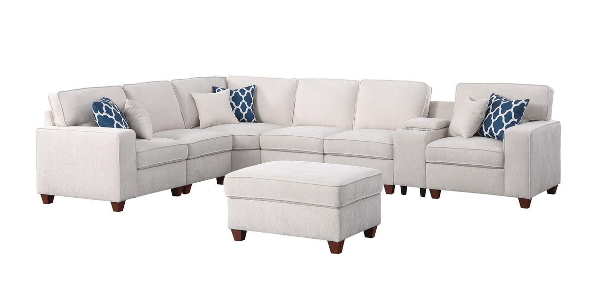 127" L-Shaped Sectional Couch with Movable Ottoman & 6 Throw Pillows