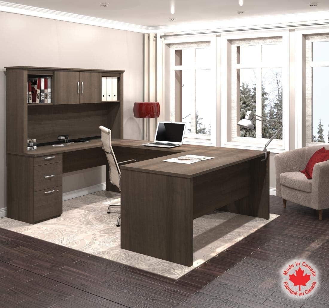 Logan U or L-Shaped Executive Office Desk with Pedestal and Hutch in Antigua, 66W
