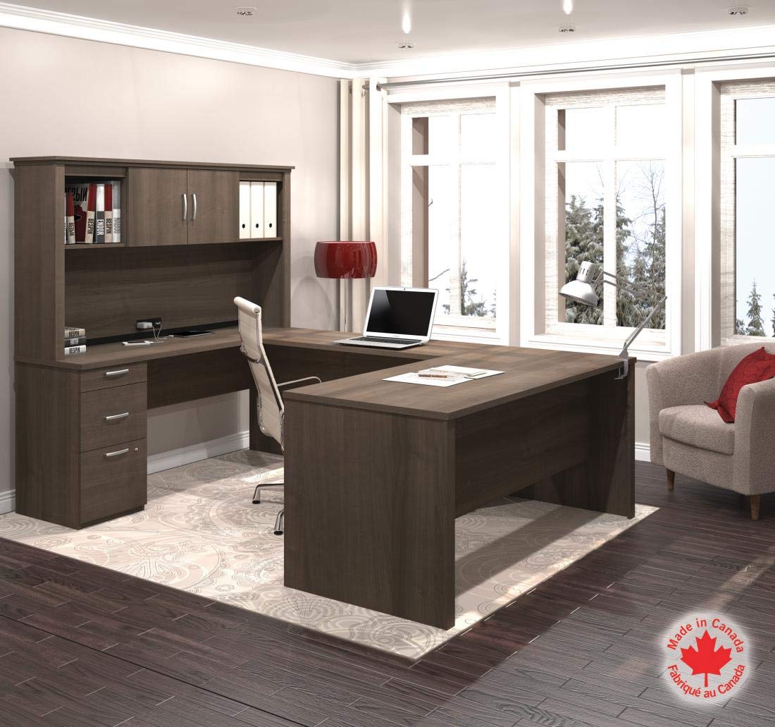Logan U or L-Shaped Executive Office Desk with Pedestal and Hutch in Antigua, 66W
