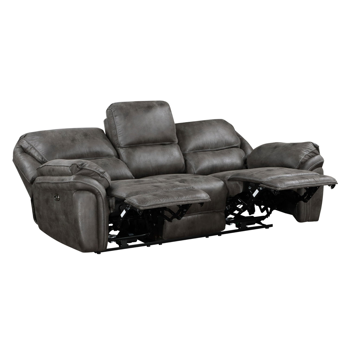 Benjara Tony 90 Inch Power Double Recliner Sofa, Gray Microfiber, USB Charging Port