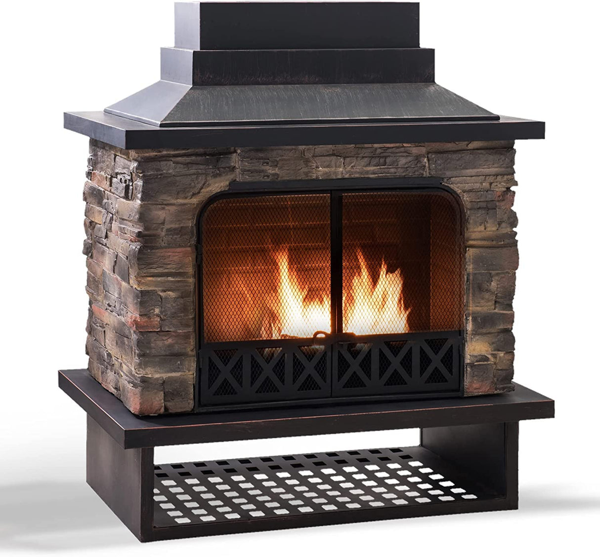 Outdoor Fireplace, Heavy Duty Patio Wood Burning Fireplace with Steel Chimney
