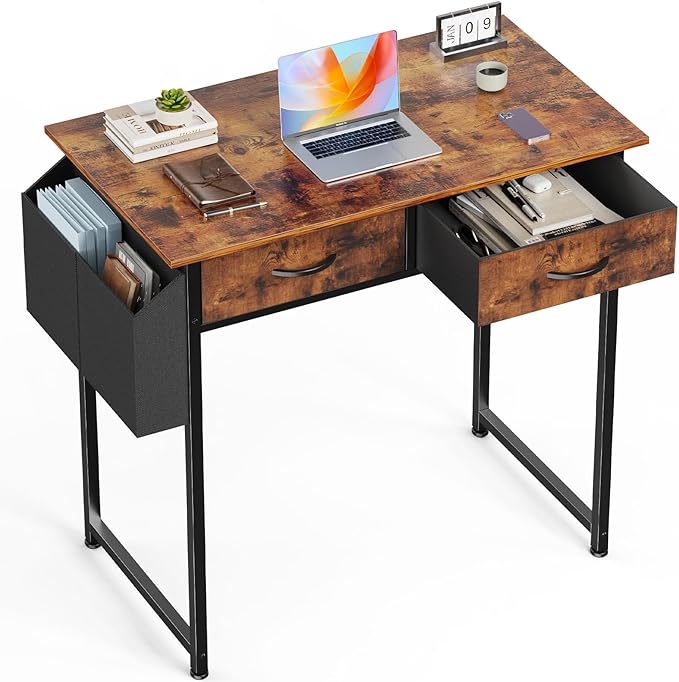Computer Desk with Drawers Study Writing Table with Storage Bag Headphone