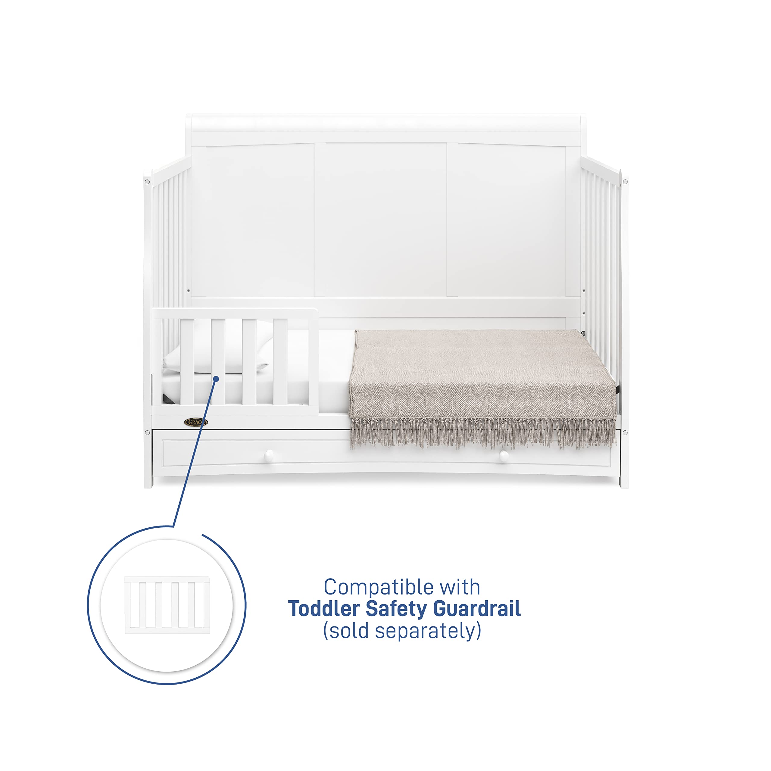 5-in-1 Convertible Crib with Drawer (White) – GREENGUARD Gold Certified, Crib with Drawer Combo, Full-Size Nursery Storage Drawer, Converts to Toddler Bed, Daybed and Full-Size Bed