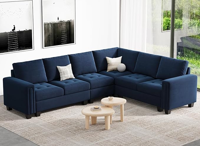 Sectional Sofa Couch 7-Seater Convertible Sectional Sofa Velvet Modular Sectional