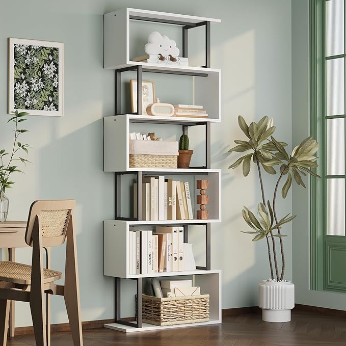 5-Tier 70.4" Tall Bookshelf, S-Shaped Modern Bookcase with Storage Space