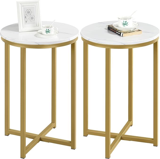 Round End Table Set of 2,16in Faux Marble Accent Table,Modern Side Table