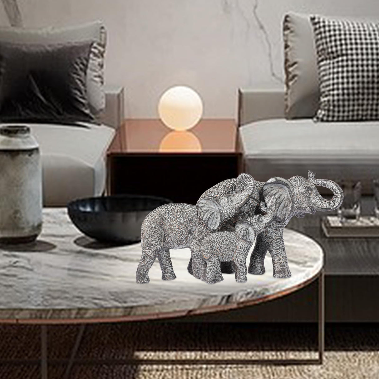Adorn Your Space with Charm: Resin Elephant Family Decor Sculpture, Perfect Addition